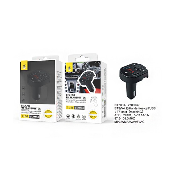 ADAPTADOR DE TRANSMISSOR BLUETOOTH ONEPLUS NE NT7003 MICROFONE/ECRÃ DE LED/USB/CARTÃO TF/FM PRETO